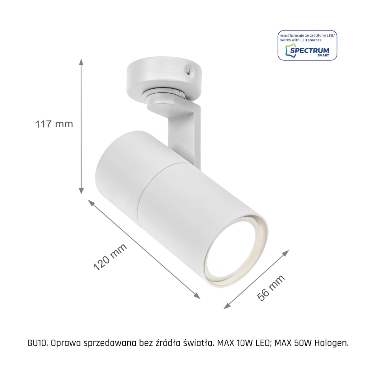 Led Spot Opbouw GU10 Fitting Verlengbaar Wit IP20