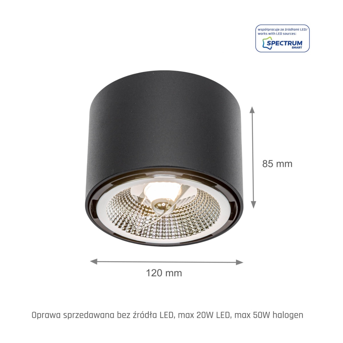 LED Spot AR111 Zwart Rond 120x85mm 