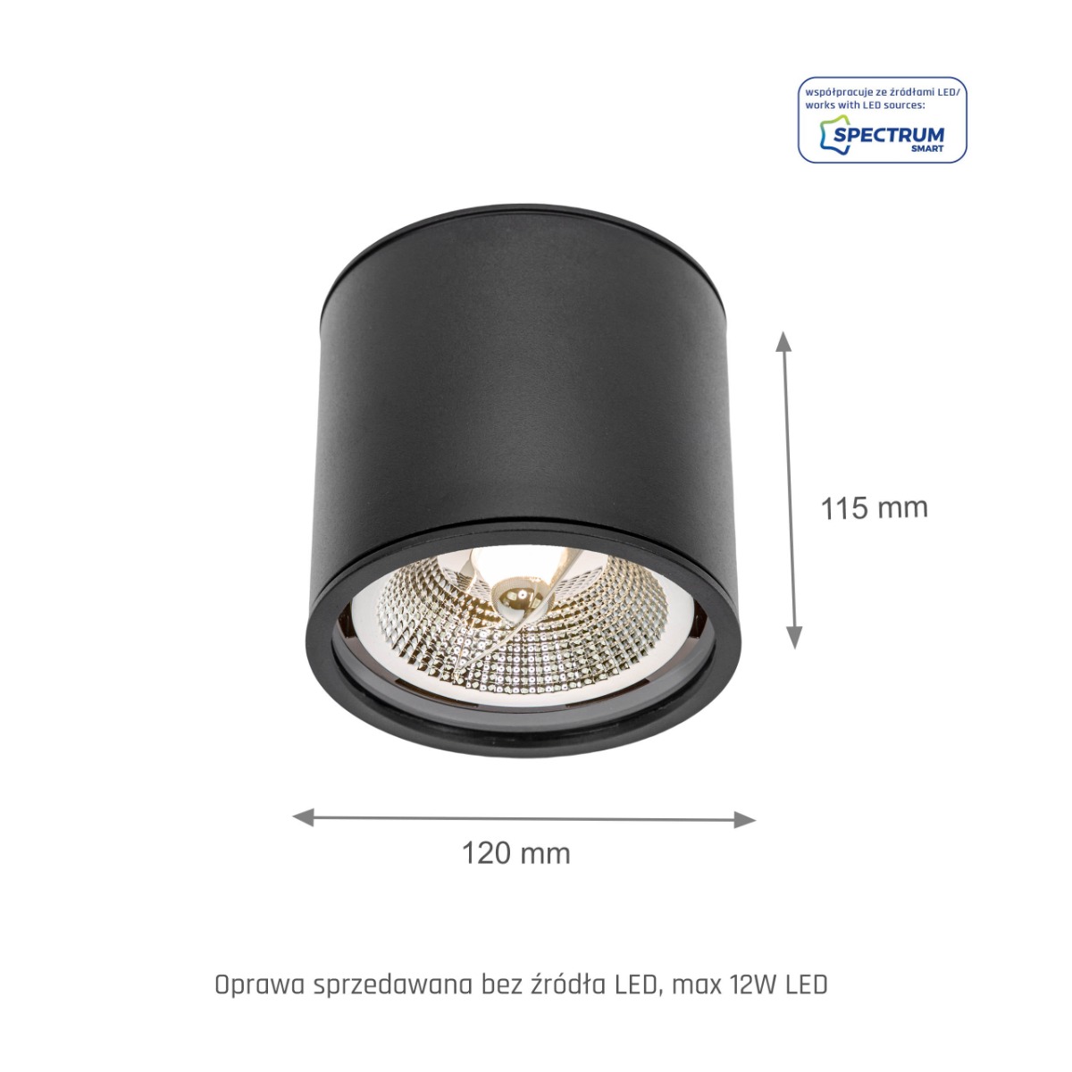 LED Spot AR111 GU10 Zwart Rond 120x115mm