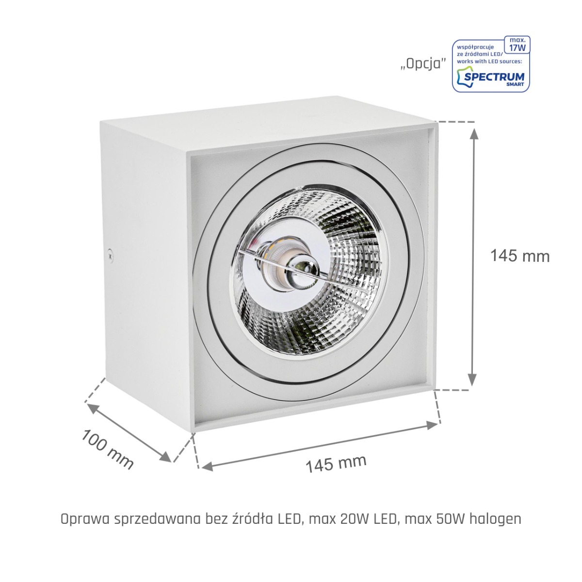 LED Spot AR111 Wit Vierkant 145x145x100mm Kantelbaar