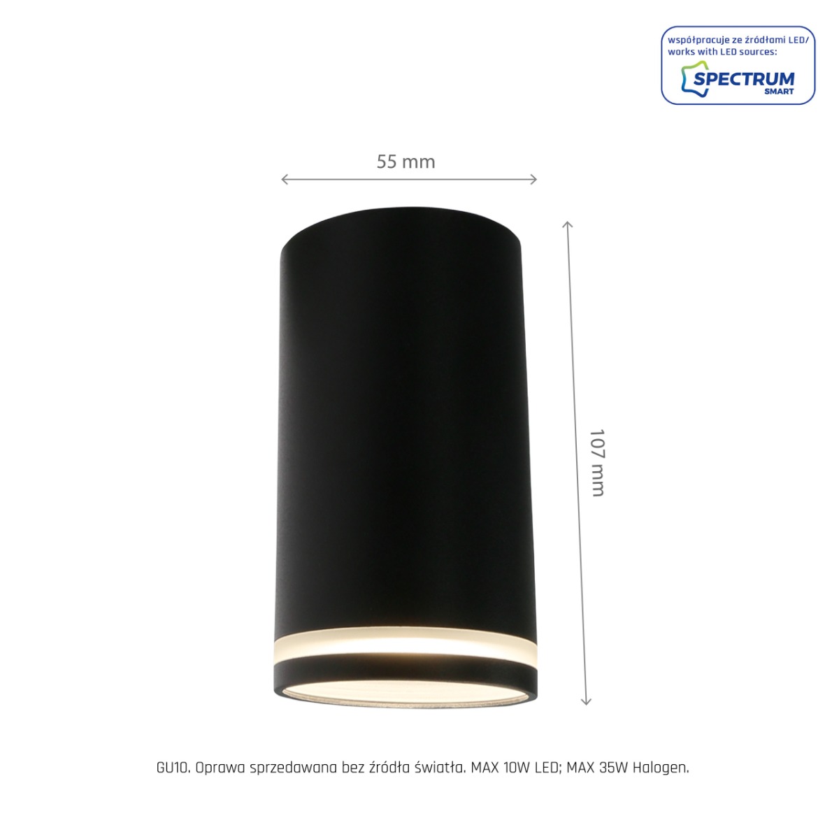 LED Spot Mini met GU10 fitting Zwart/ Wit Rond 55x107mm