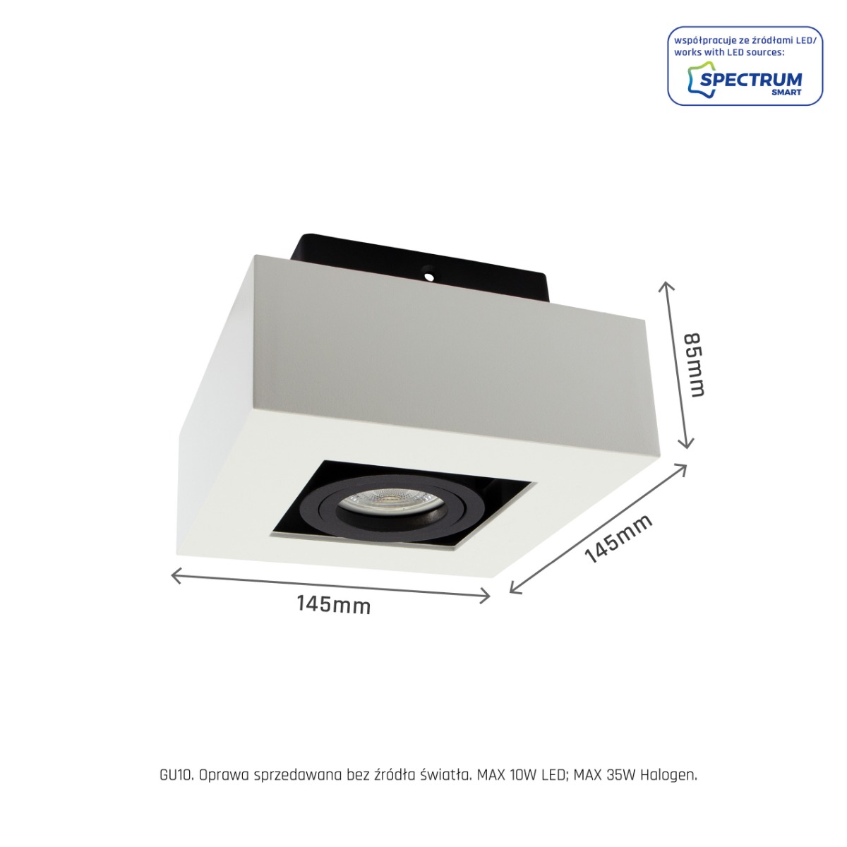 Led  Spot GU10 Fitting rechthoek Wit/zwart Opbouw kantelbaar IP20