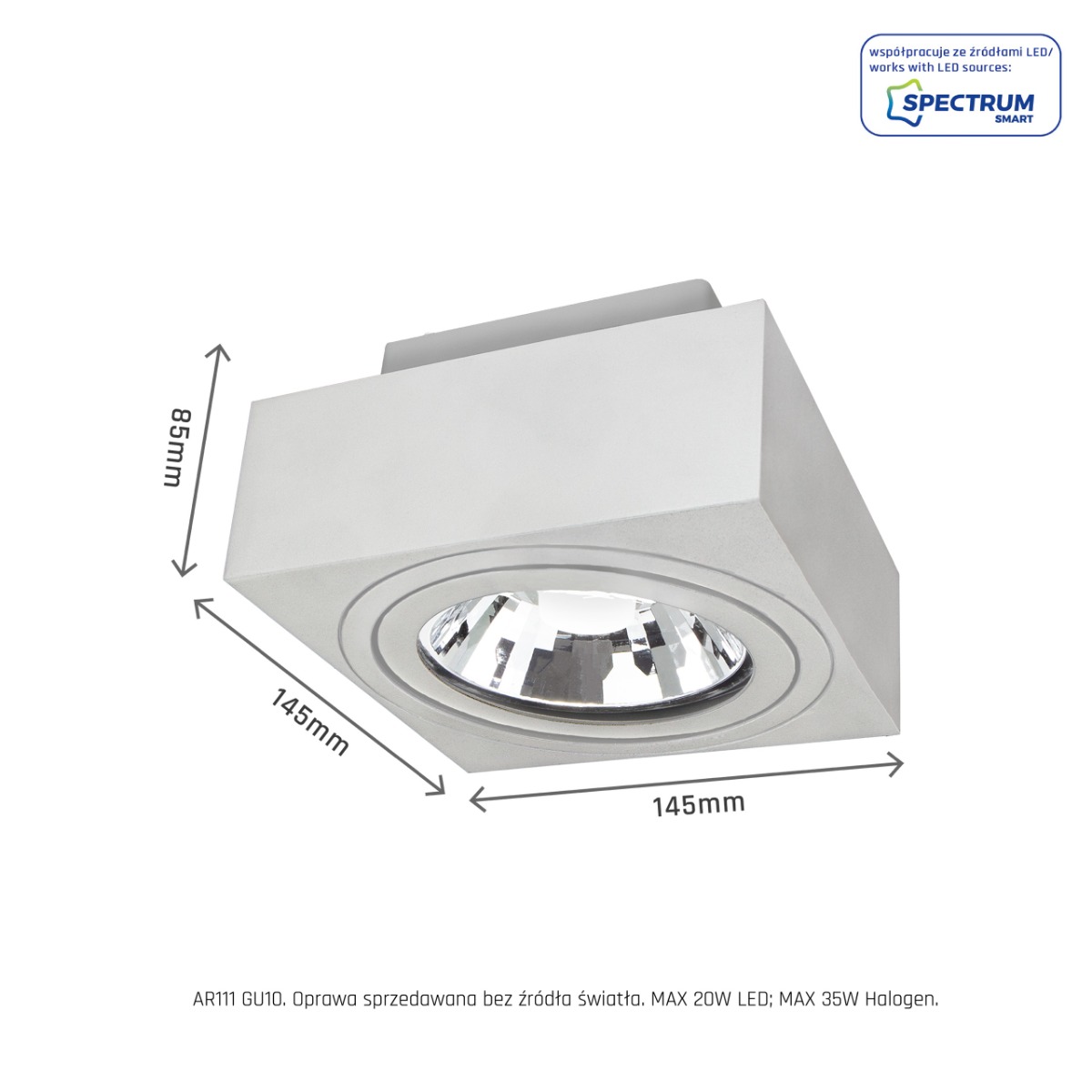 Led  Spot AR111 GU10 Fitting Rechthoek Wit Opbouw kantelbaar IP20