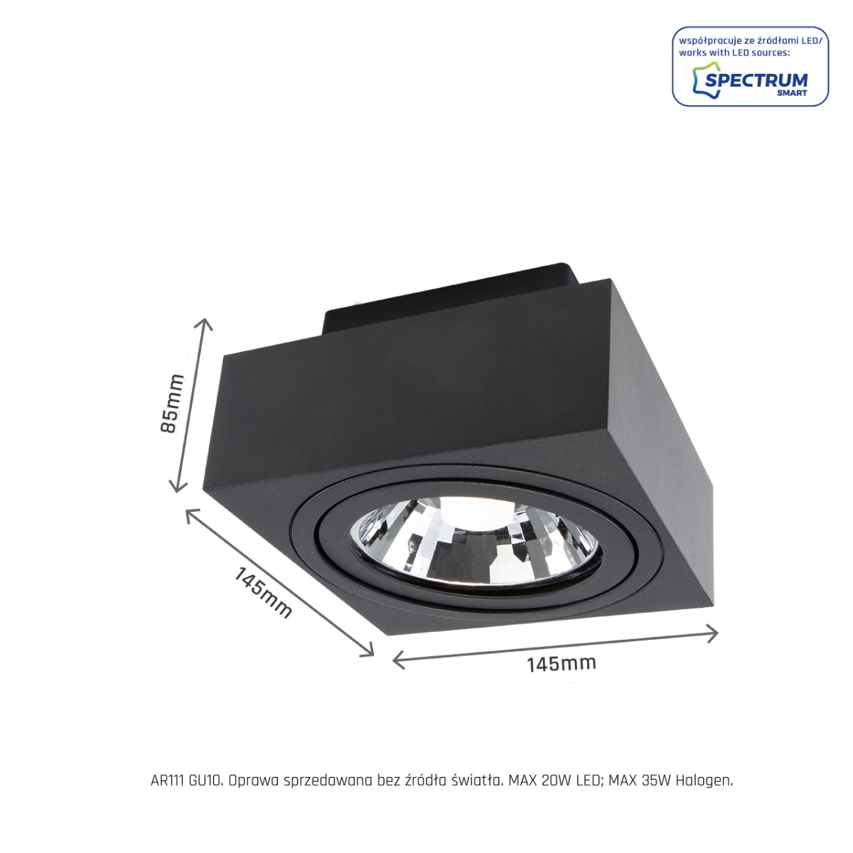 Led  Spot AR111 GU10 Fitting rechthoek Zwart Opbouw kantelbaar IP20